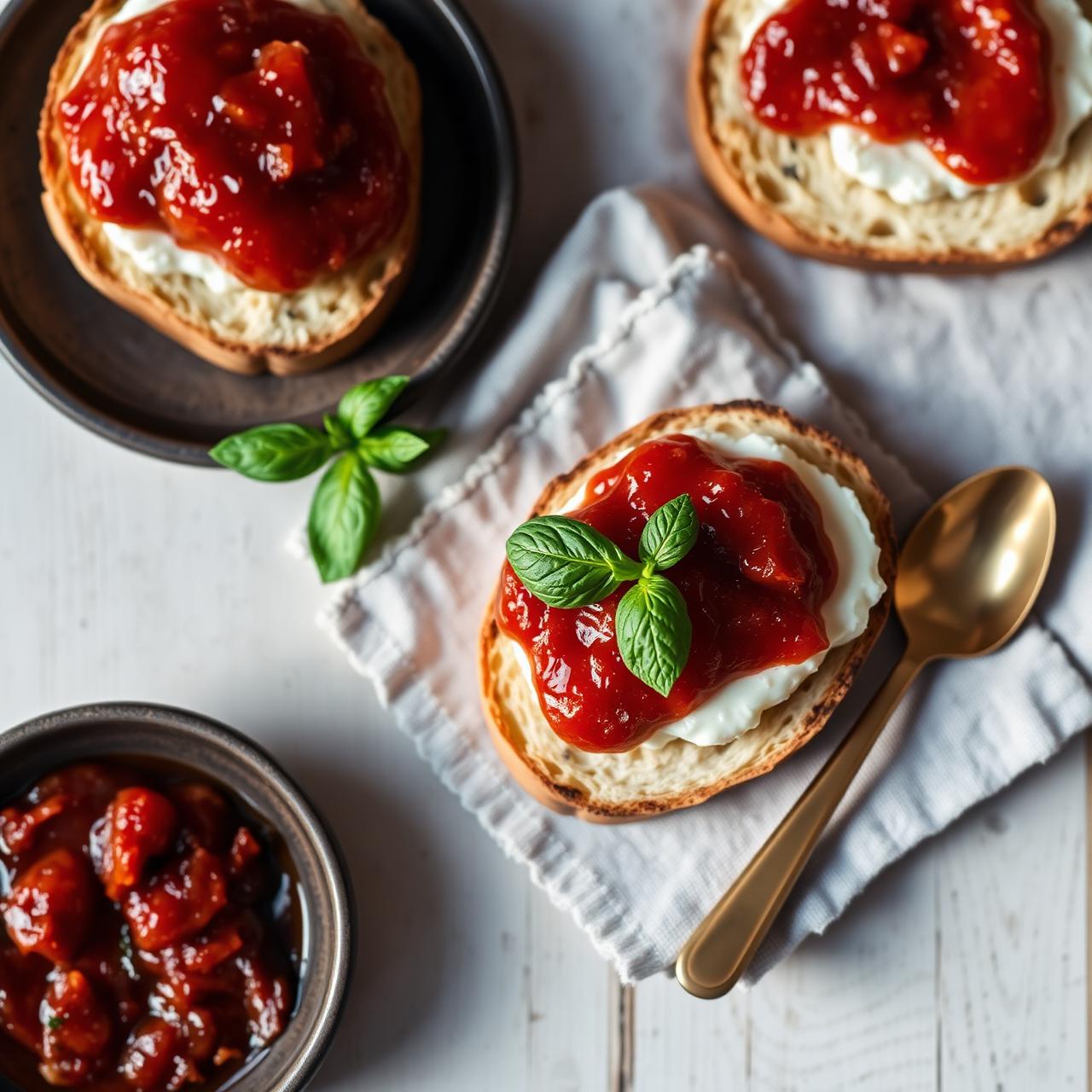 Tomato jam crostini